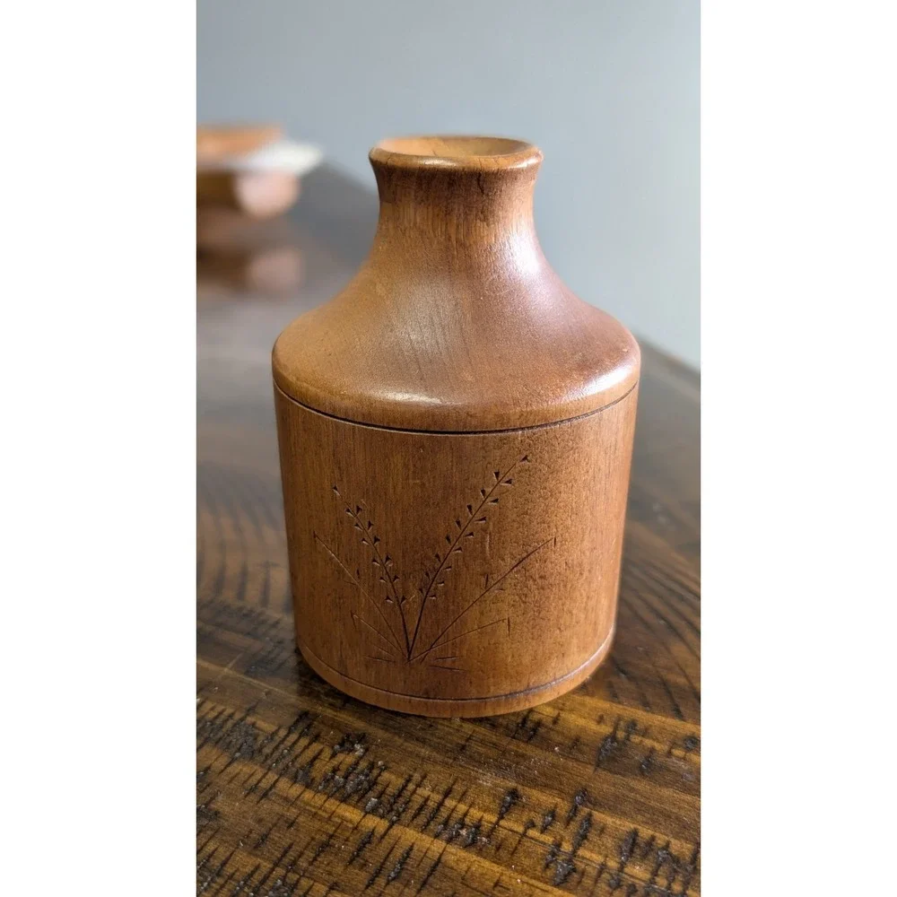 Vintage Wooden Bud Vase Hand Turned Carved Signed